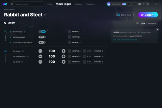 Captura de tela de cheats do Rabbit and Steel