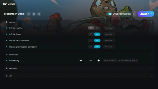 Capture d'écran de triches de Cluckmech Oasis