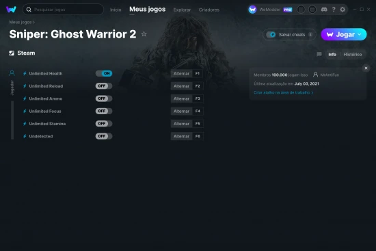 Captura de tela de cheats do Sniper: Ghost Warrior 2