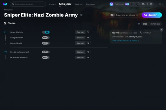 Capture d'écran de triches de Sniper Elite: Nazi Zombie Army