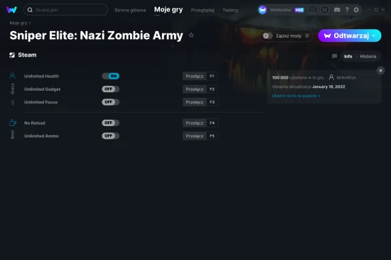 cheaty Sniper Elite: Nazi Zombie Army zrzut ekranu