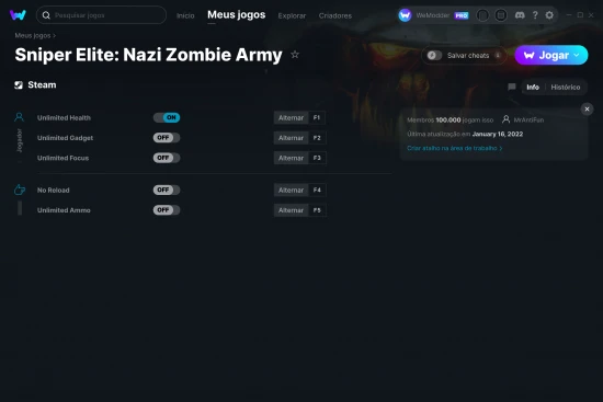 Captura de tela de cheats do Sniper Elite: Nazi Zombie Army