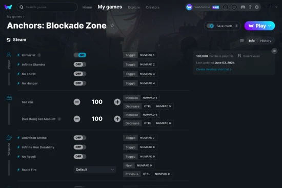 Anchors: Blockade Zone cheats screenshot