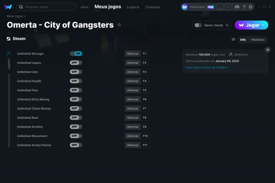 Captura de tela de cheats do Omerta - City of Gangsters