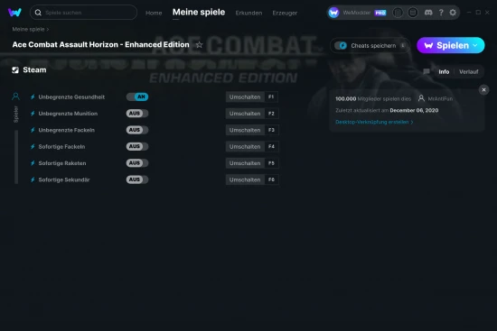 Ace Combat Assault Horizon - Enhanced Edition Cheats Screenshot