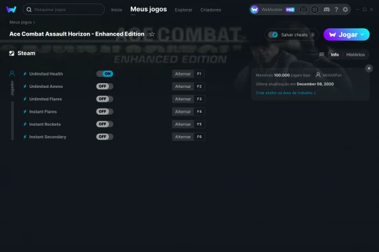 Captura de tela de cheats do Ace Combat Assault Horizon - Enhanced Edition