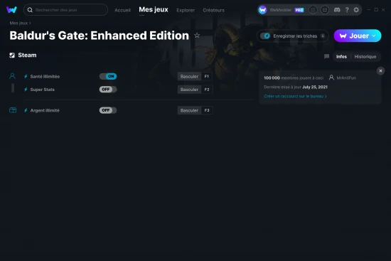 Capture d'écran de triches de Baldur's Gate: Enhanced Edition