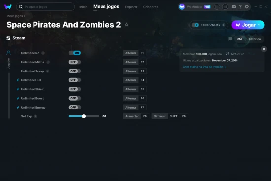 Captura de tela de cheats do Space Pirates And Zombies 2