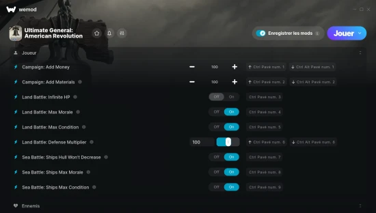 Capture d’écran des cheats pour Ultimate General: American Revolution