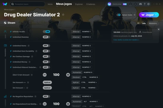 Captura de tela de cheats do Drug Dealer Simulator 2