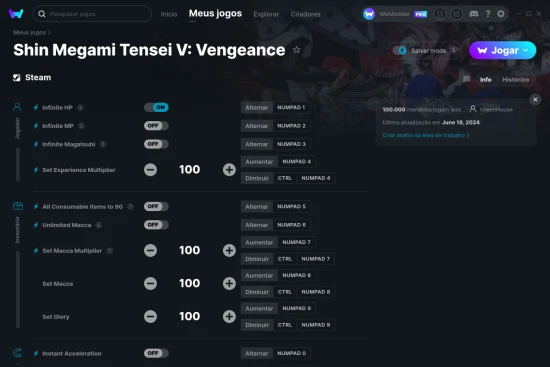 Captura de tela de cheats do Shin Megami Tensei V: Vengeance