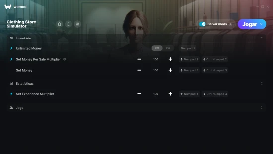 Captura de tela de cheats do Clothing Store Simulator