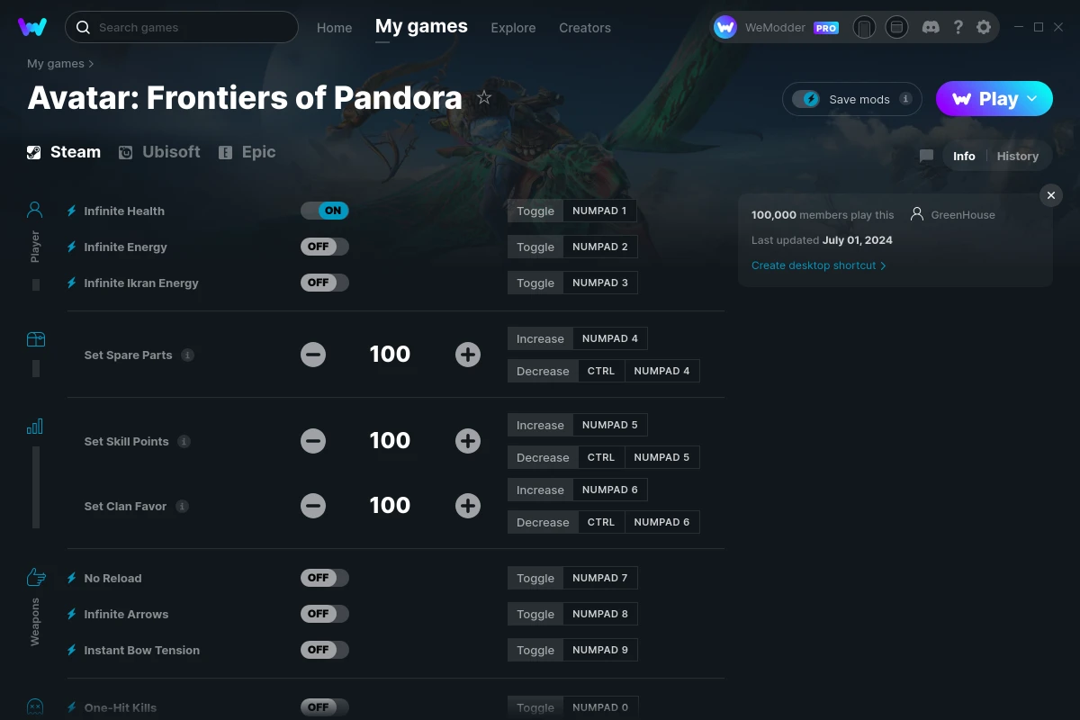 Avatar Frontiers of Pandora Cheats & Trainers for PC WeMod