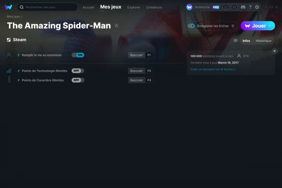 Capture d'écran de triches de The Amazing Spider-Man