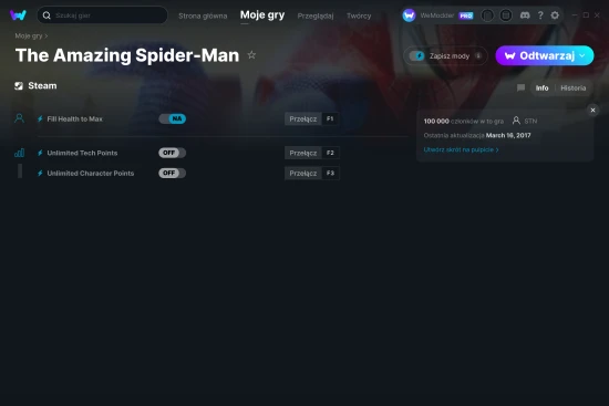 cheaty The Amazing Spider-Man zrzut ekranu