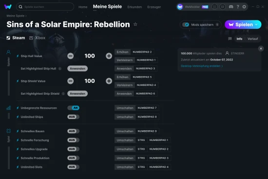 Sins of a Solar Empire: Rebellion Cheats Screenshot