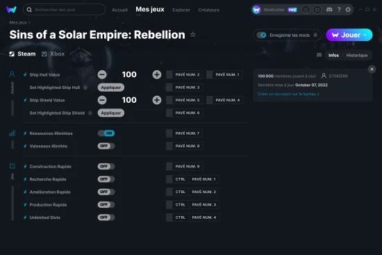 Capture d'écran de triches de Sins of a Solar Empire: Rebellion