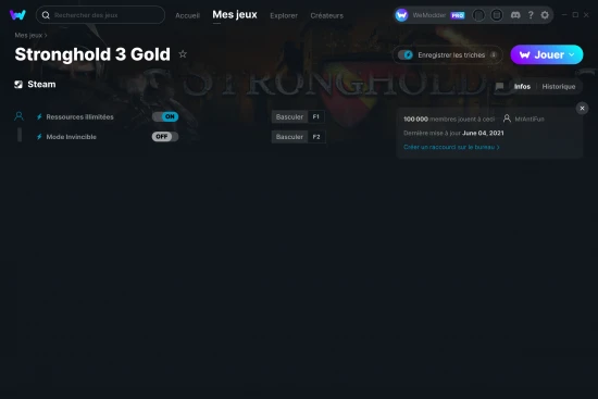 Capture d'écran de triches de Stronghold 3 Gold