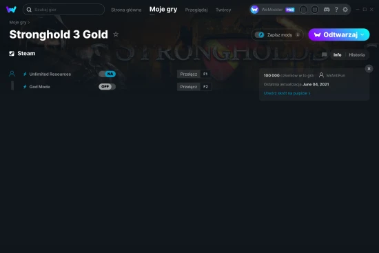cheaty Stronghold 3 Gold zrzut ekranu