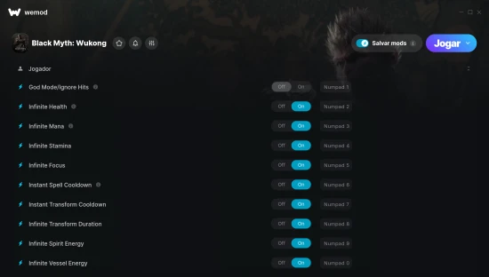 Captura de tela de cheats do Black Myth: Wukong