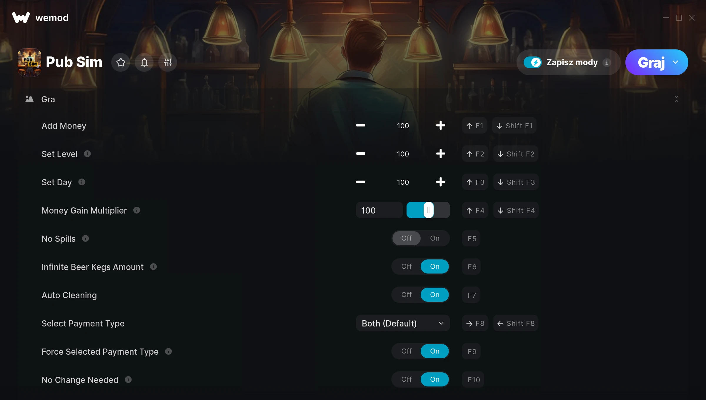 Cheaty do Pub Sim – zrzut ekranu