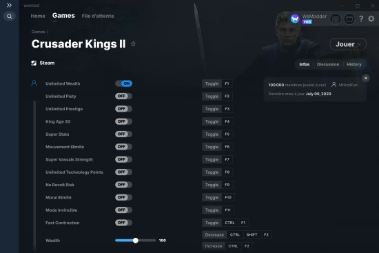 Capture d'écran de triches de Crusader Kings II
