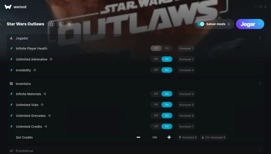 Captura de tela de cheats do Star Wars Outlaws