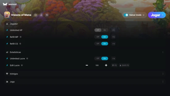 Captura de tela de cheats do Visions of Mana