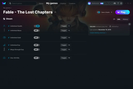 Fable - The Lost Chapters cheats screenshot
