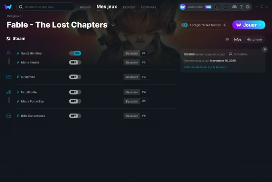 Capture d'écran de triches de Fable - The Lost Chapters