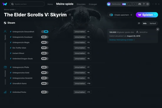 The Elder Scrolls V: Skyrim Cheats Screenshot