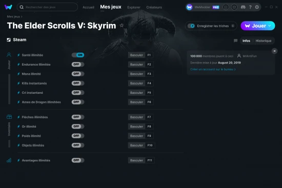 Capture d'écran de triches de The Elder Scrolls V: Skyrim