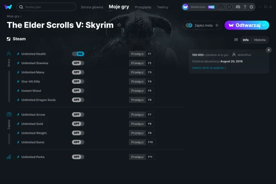 cheaty The Elder Scrolls V: Skyrim zrzut ekranu