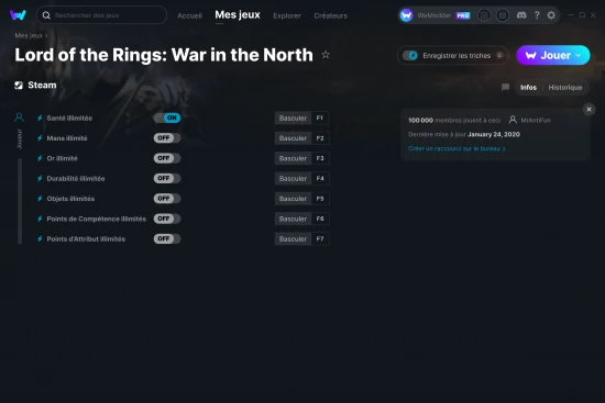Capture d'écran de triches de Lord of the Rings: War in the North