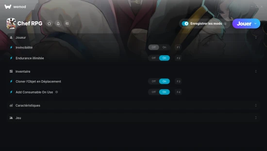 Capture d’écran des cheats pour Chef RPG