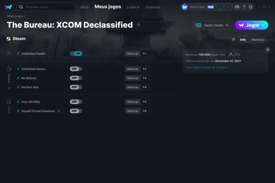 Captura de tela de cheats do The Bureau: XCOM Declassified