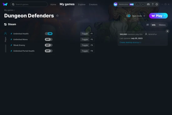 Dungeon Defenders cheats screenshot