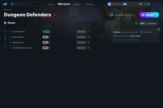 Capture d'écran de triches de Dungeon Defenders