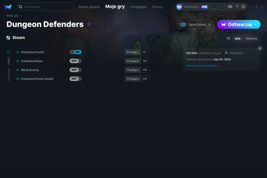 cheaty Dungeon Defenders zrzut ekranu
