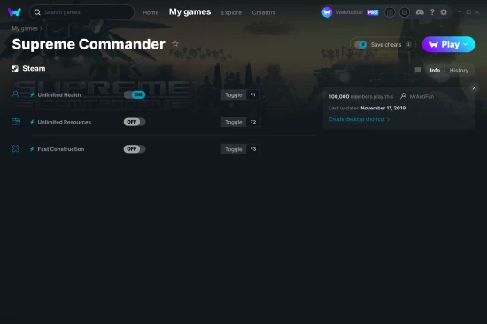 Supreme Commander cheats screenshot