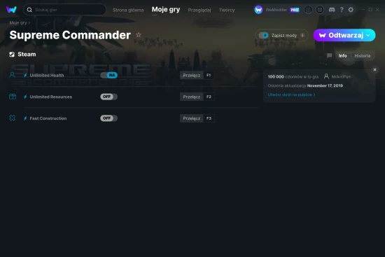 cheaty Supreme Commander zrzut ekranu