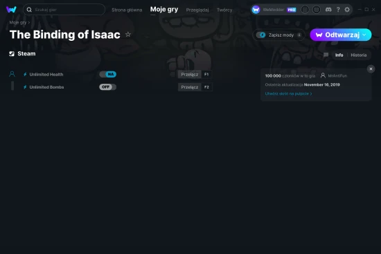 cheaty The Binding of Isaac zrzut ekranu