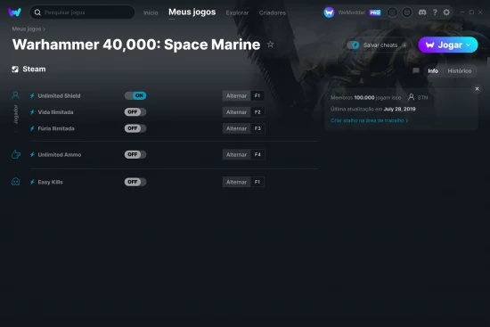 Captura de tela de cheats do Warhammer 40,000: Space Marine