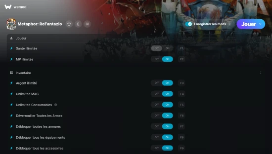 Capture d’écran des cheats pour Metaphor: ReFantazio