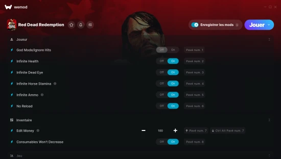 Capture d’écran des cheats pour Red Dead Redemption