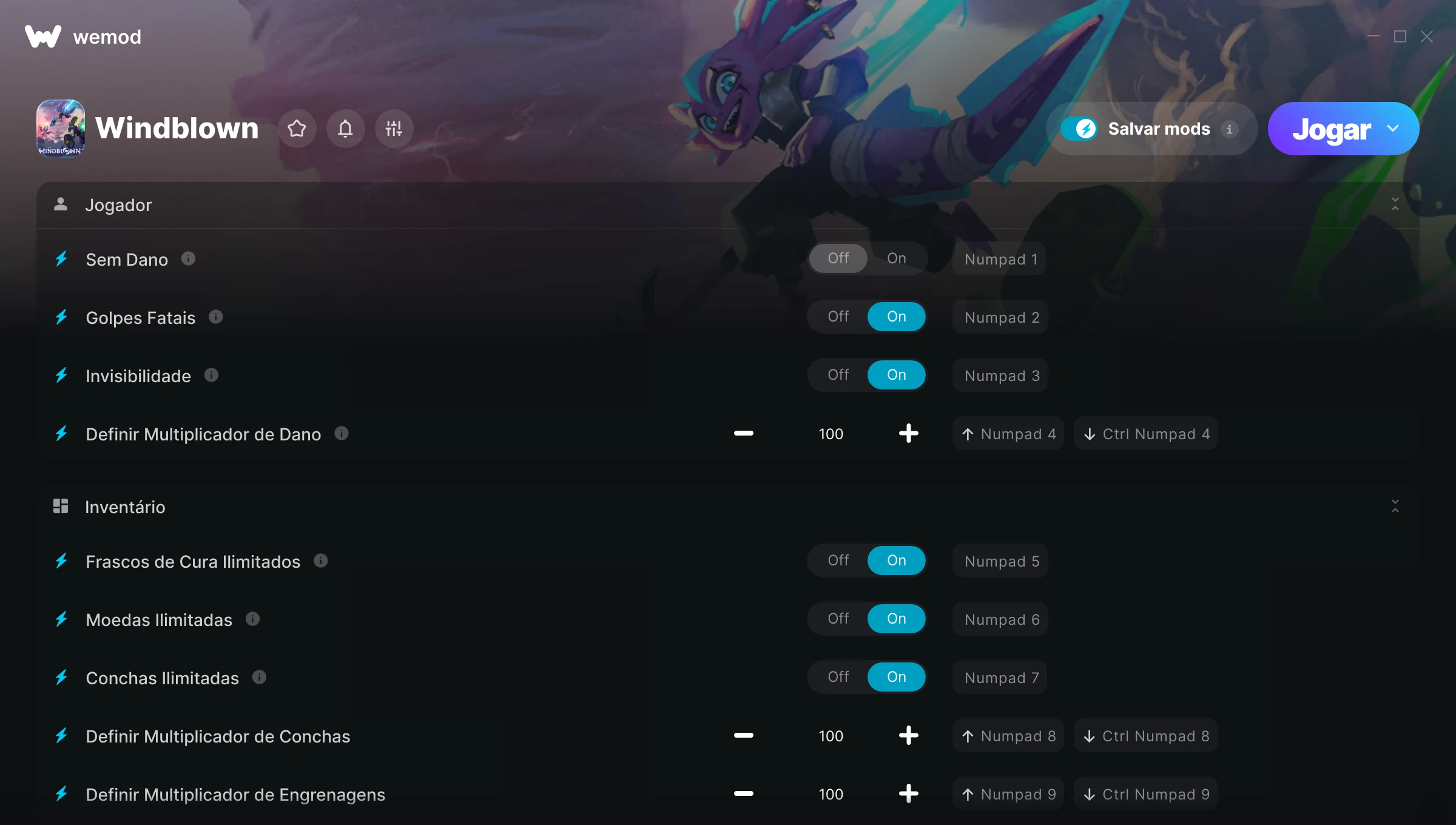 Captura de tela de trapaças de Windblown