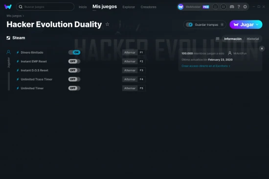 captura de pantalla de las trampas de Hacker Evolution Duality
