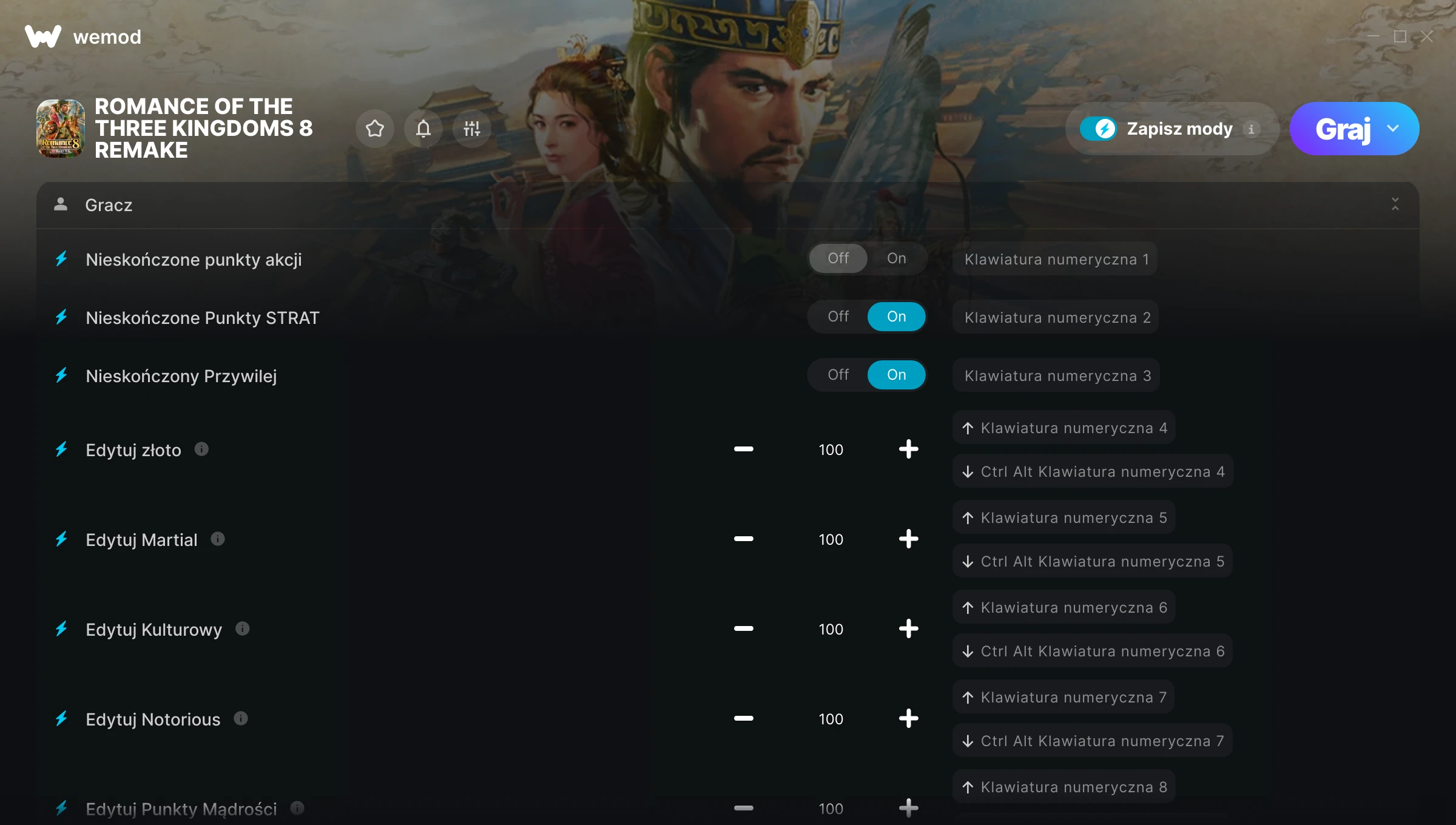 Cheaty do ROMANCE OF THE THREE KINGDOMS 8 REMAKE – zrzut ekranu