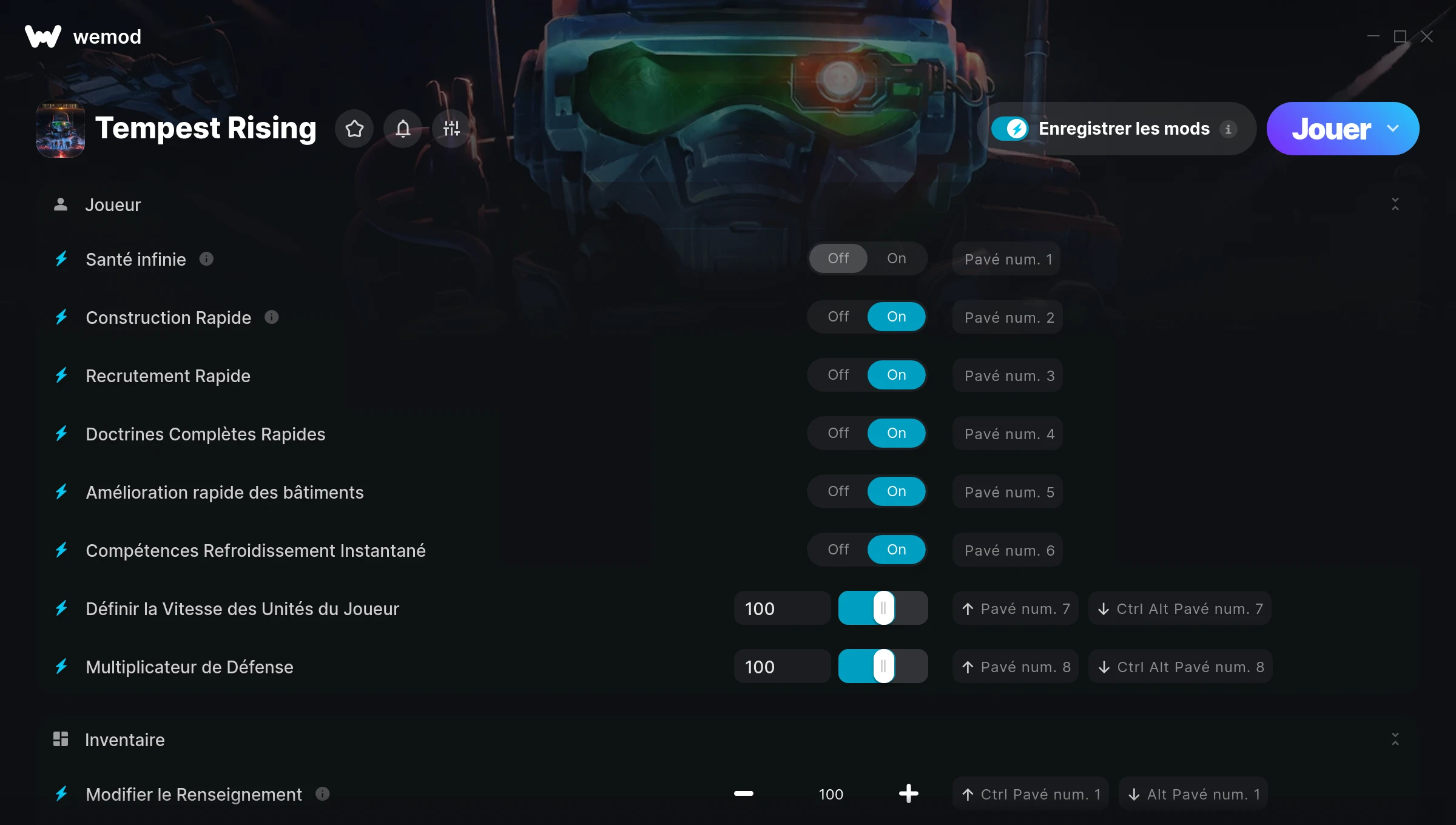 Capture d’écran des cheats pour Tempest Rising