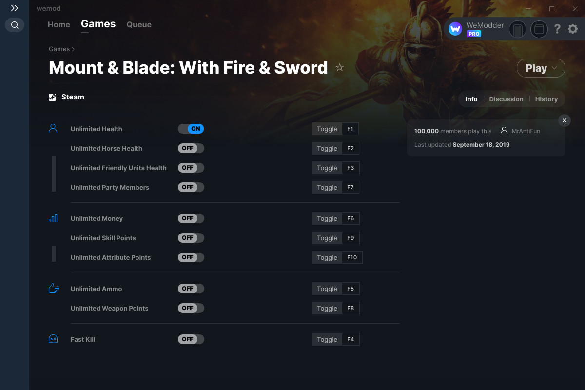 mount and blade with fire and sword 1.143 trainer